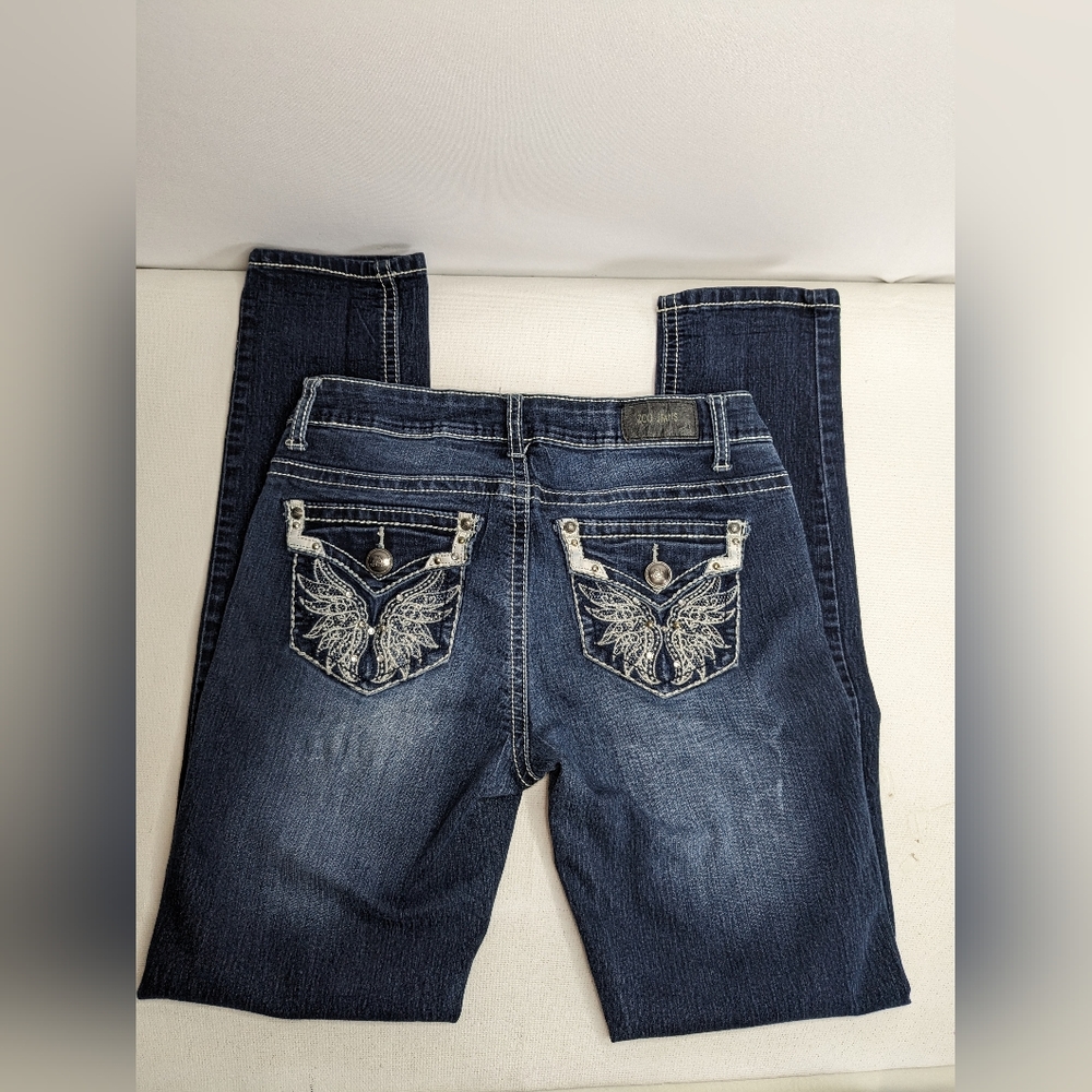 Zco women's jeans denim cotton blend 26" waist rhinestones embroidery P-1